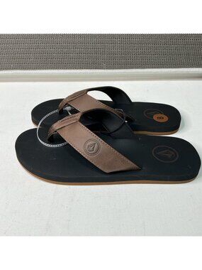 Volcom Recliner Sandals Men's Size 8 Brown Faux Leather Flip-Flops Arch Support